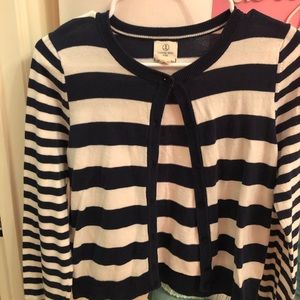 Sz14 Lands End Navy stripe Cardigan.